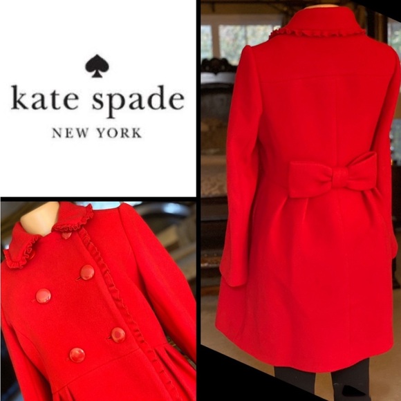 Kate Spade ruffle trim bow back double breasted wool coat 4 - Picture 1 of 15